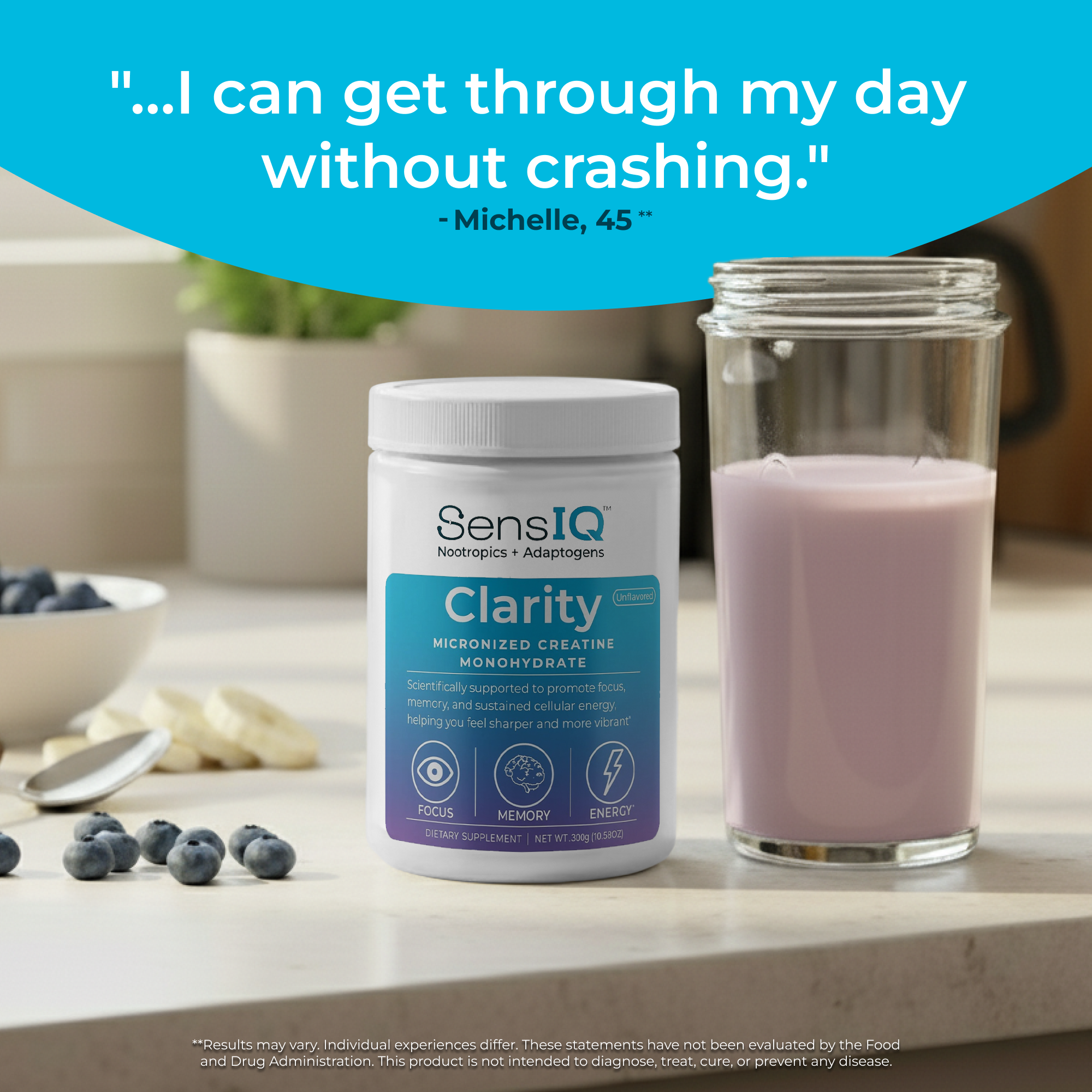 SENSIQ Clarity Micronized Creatine Monohydrate Powder - Unflavored