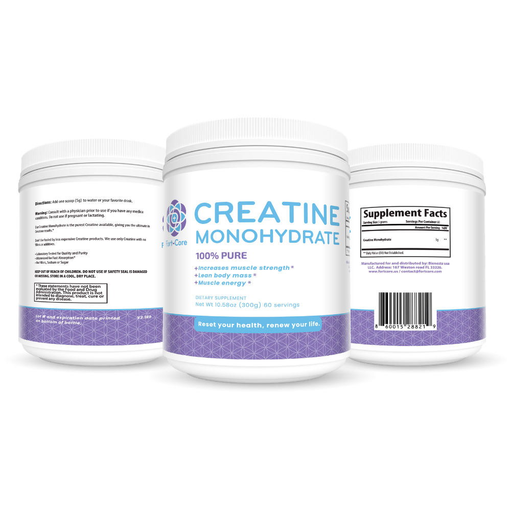FORTCORE 100% Pure Creatine Monohydrate Powder - Unflavored