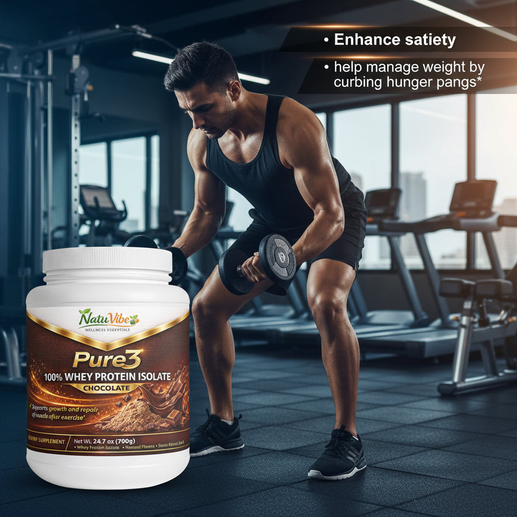 NATUVIBE Pure3 100% Whey Protein Isolate Powder - Chocolate