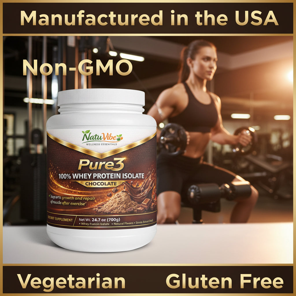 NATUVIBE Pure3 100% Whey Protein Isolate Powder - Chocolate