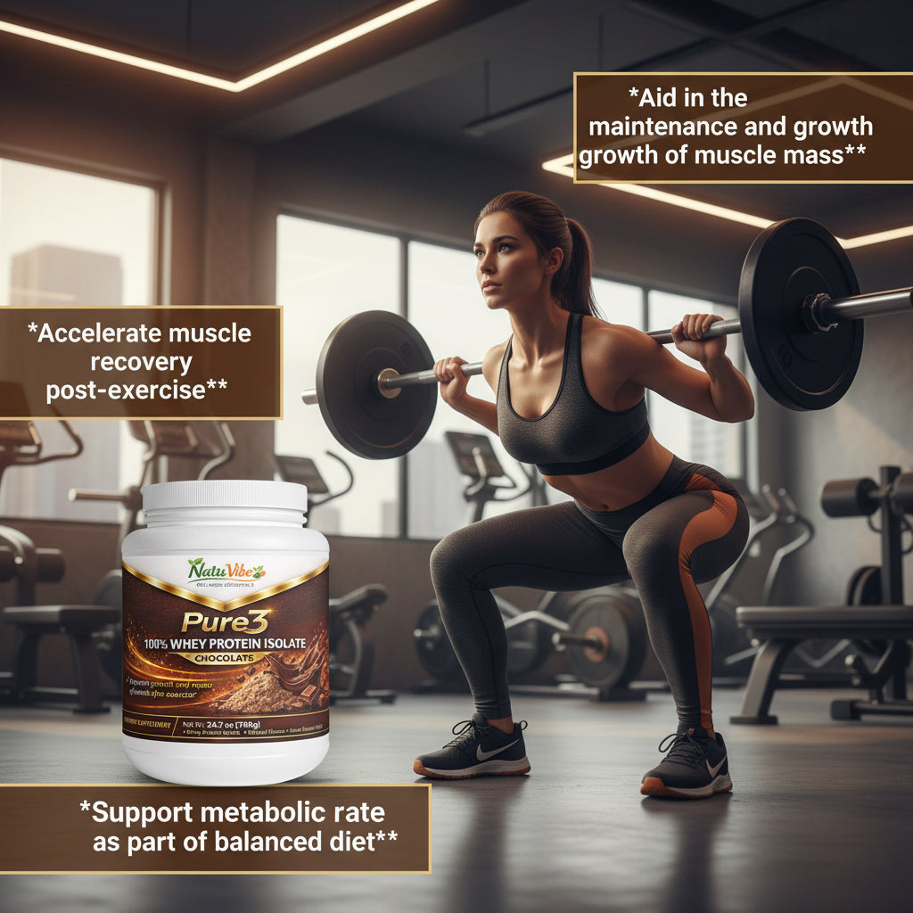 NATUVIBE Pure3 100% Whey Protein Isolate Powder - Chocolate