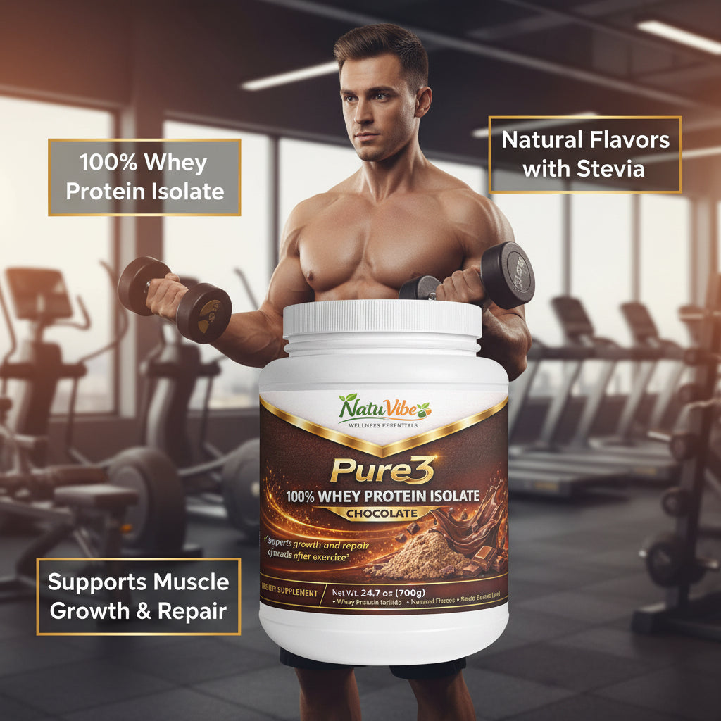 NATUVIBE Pure3 100% Whey Protein Isolate Powder - Chocolate