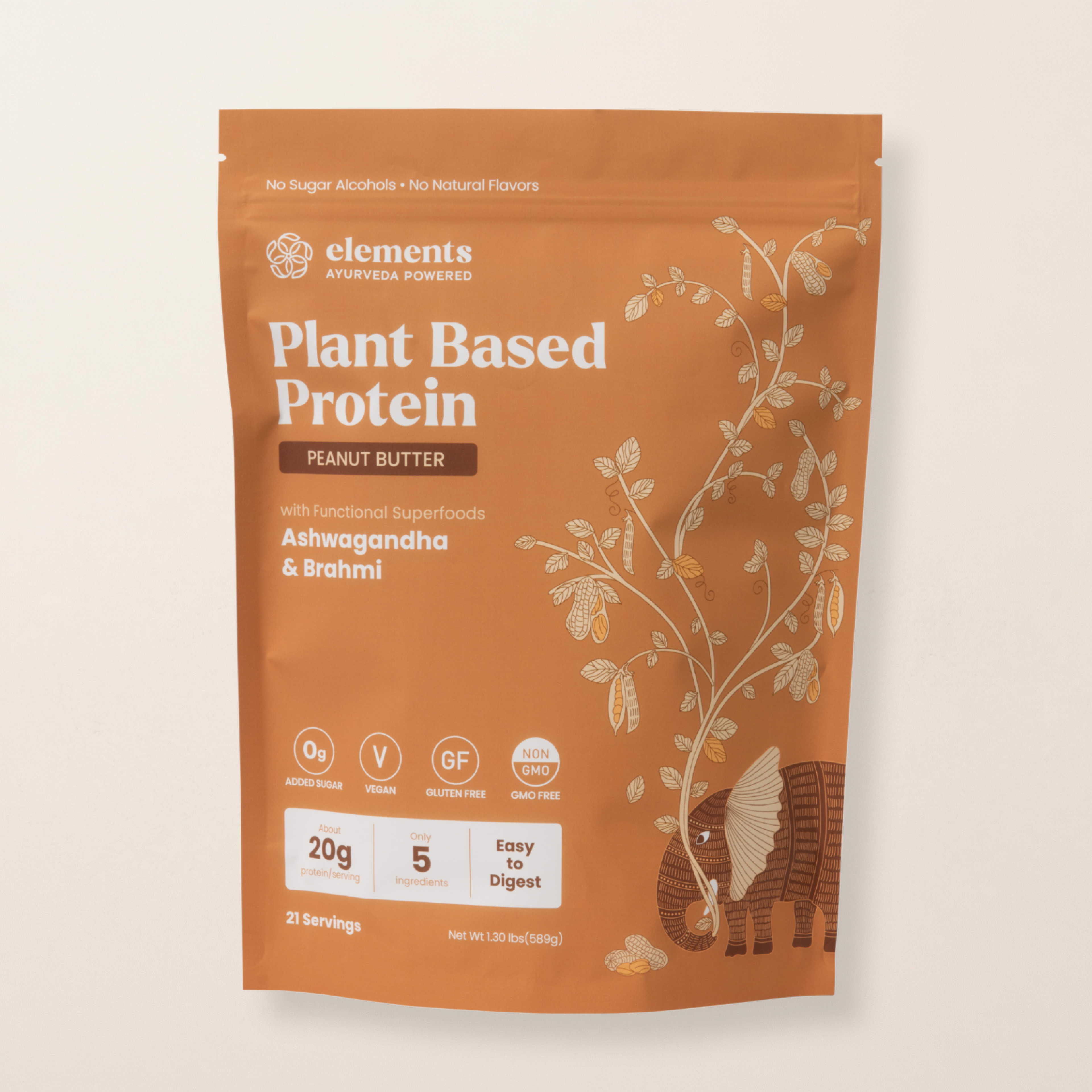 ELEMENTS Plant Based Protein Powder w/ Ashwagandha - Peanut Butter