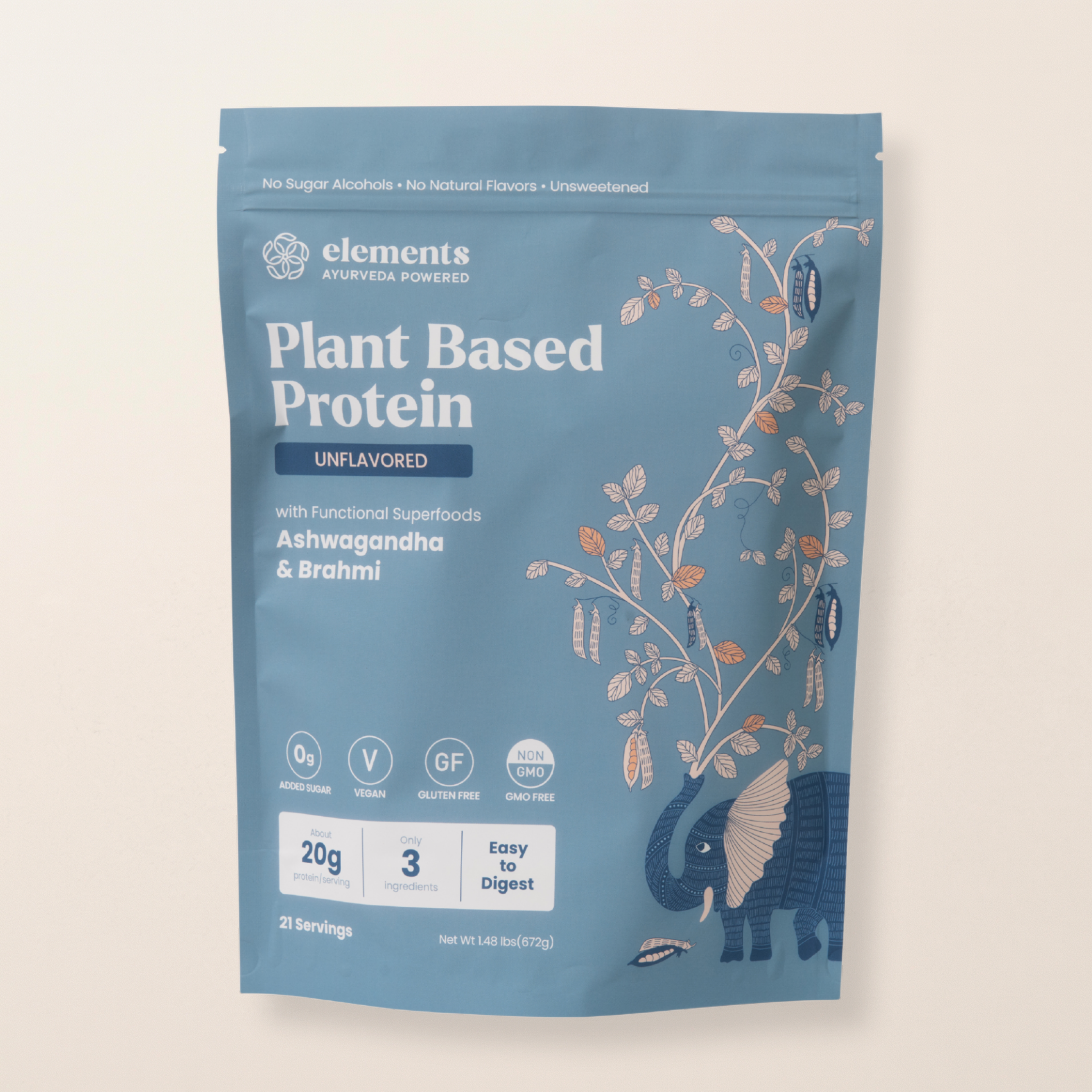 ELEMENTS Plant Based Protein Powder w/ Ashwagandha - Unflavored