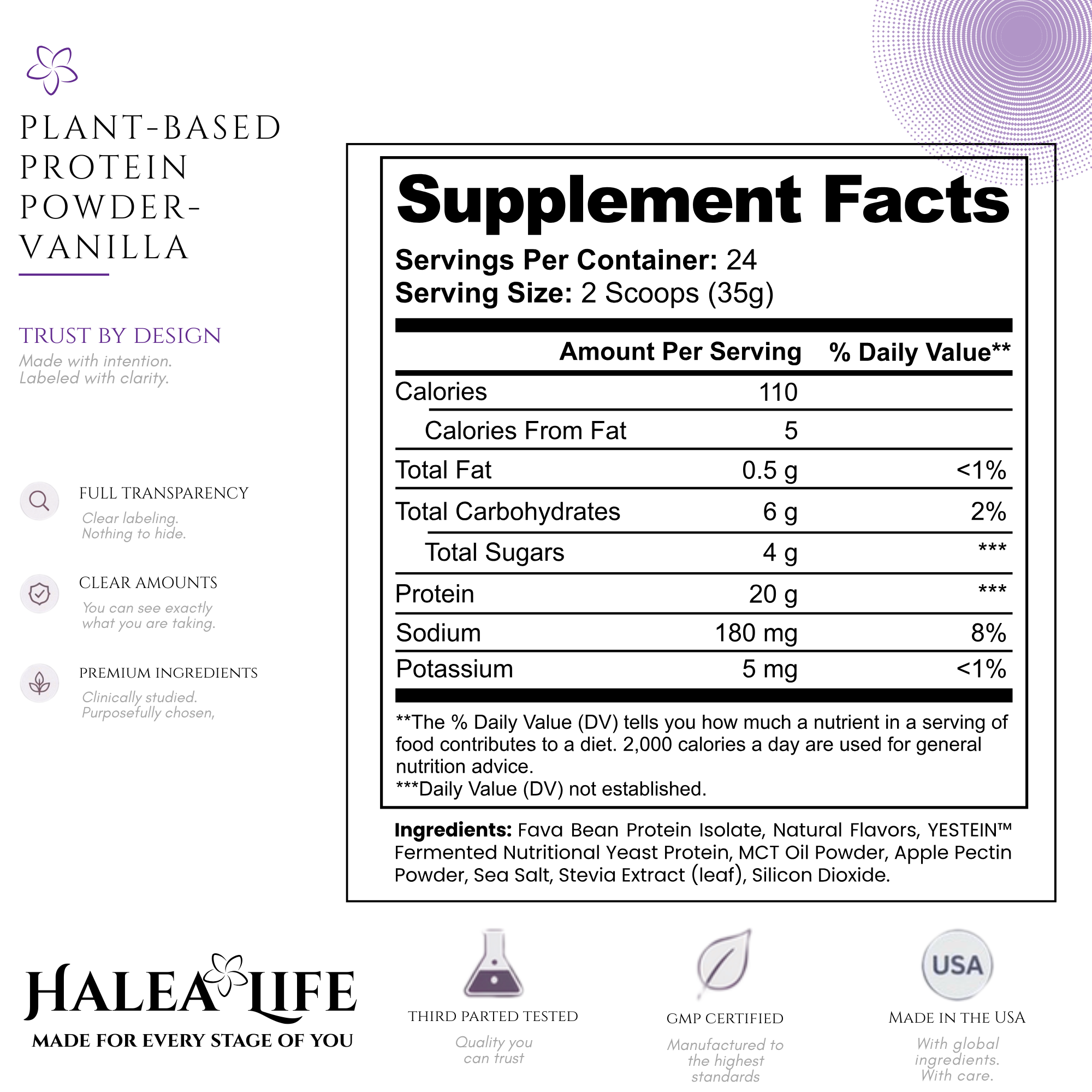 HALEA LIFE Plant-Based Protein Powder - Vanilla