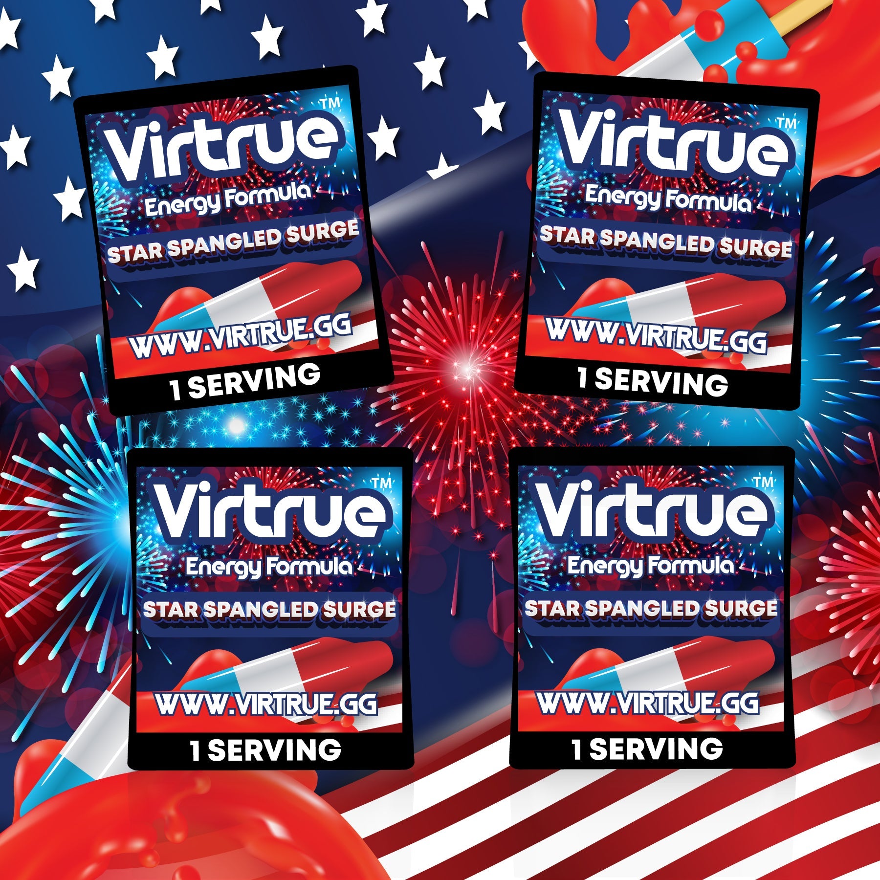 VIRTRUE Sugar-Free Pre-Workout Travel Packs Set of 4 - 12 Flavors