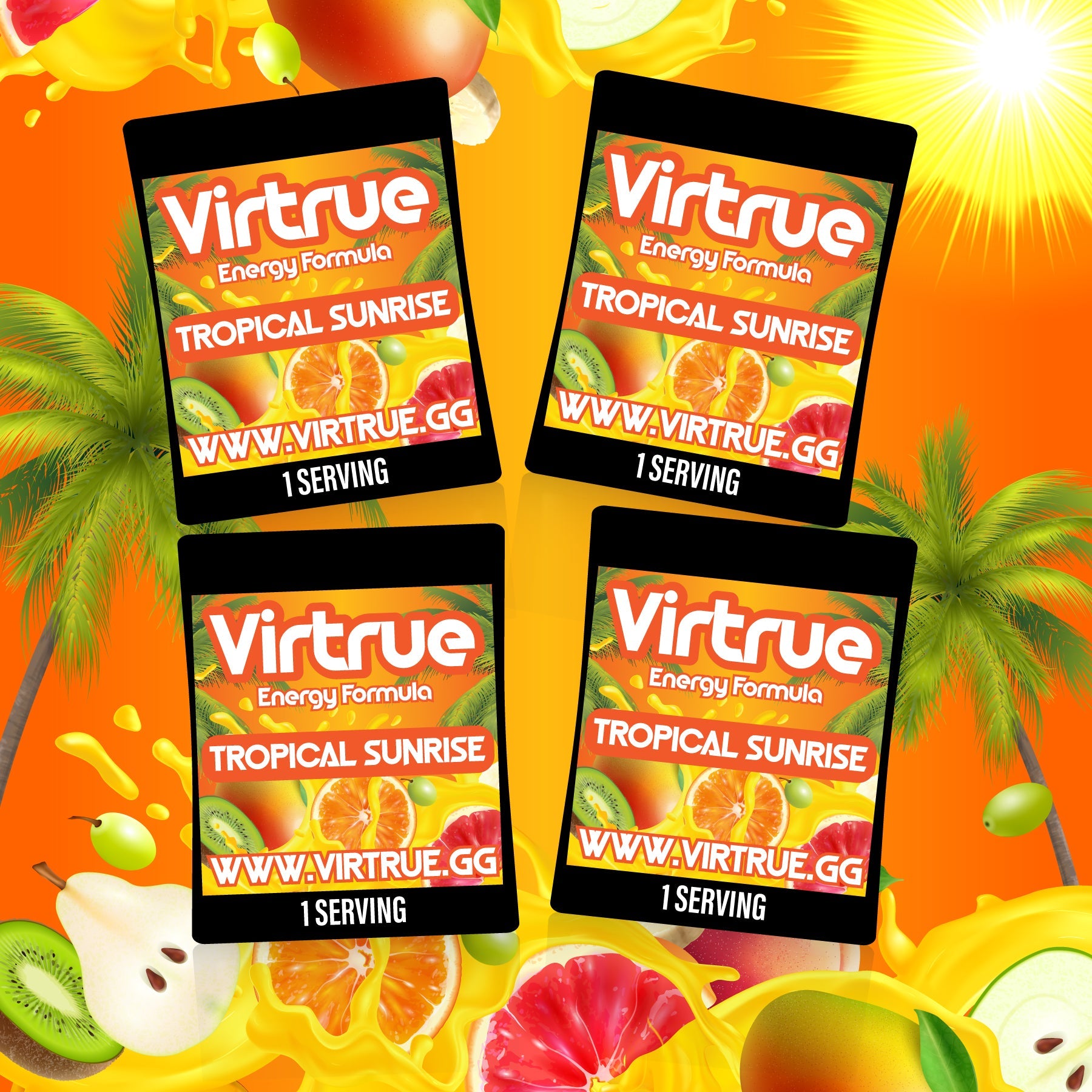 VIRTRUE Sugar-Free Pre-Workout Travel Packs Set of 4 - 12 Flavors