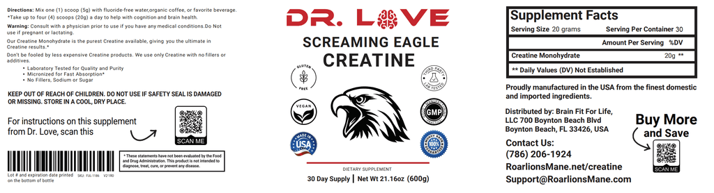 DR. LOVE'S Screaming Eagle Creatine Monohydrate Powder - Unflavored