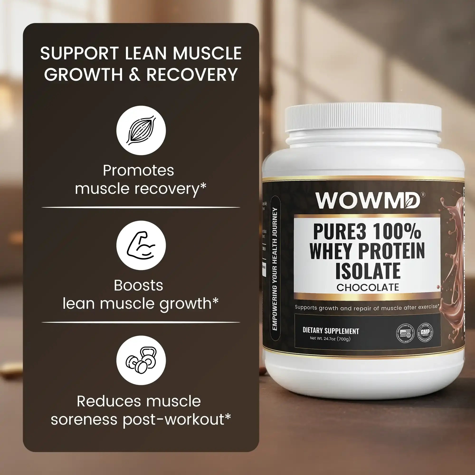 WOW MD Pure3 100% Whey Protein Isolate Powder - Chocolate