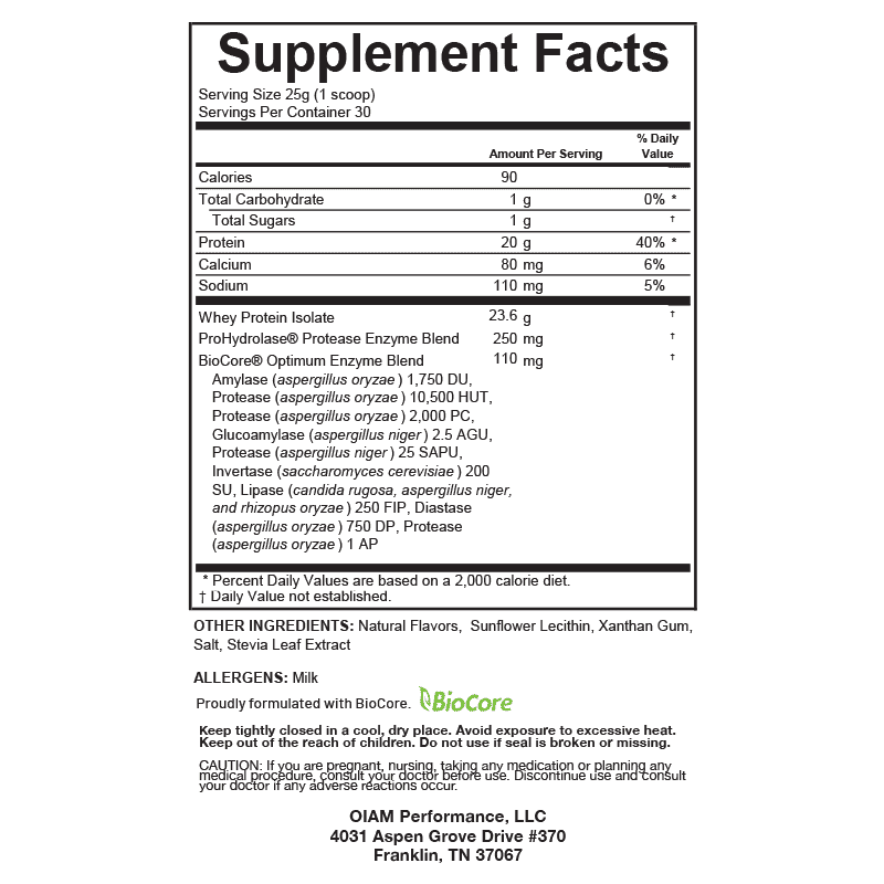OIAM CORE Whey Protein Isolate Powder - Vanilla