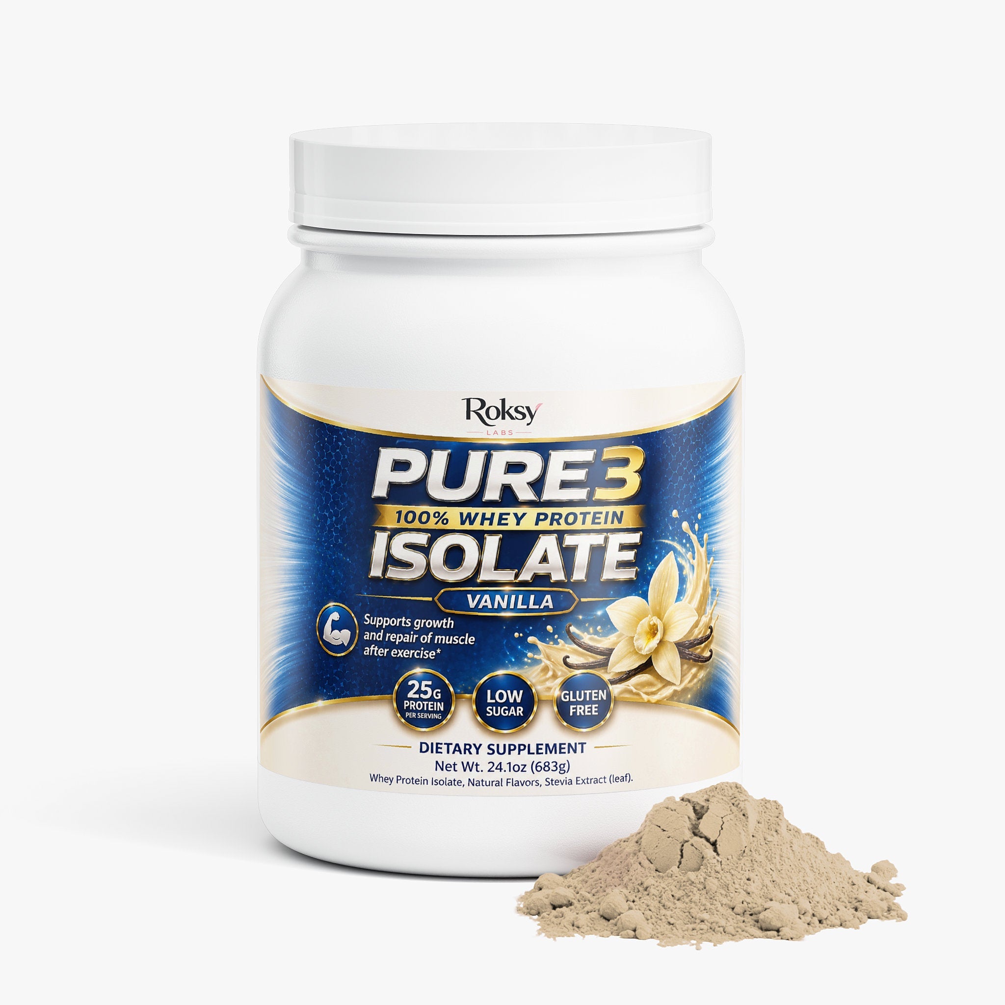 ROKSY PURE3 Whey Protein Isolate Powder - Vanilla