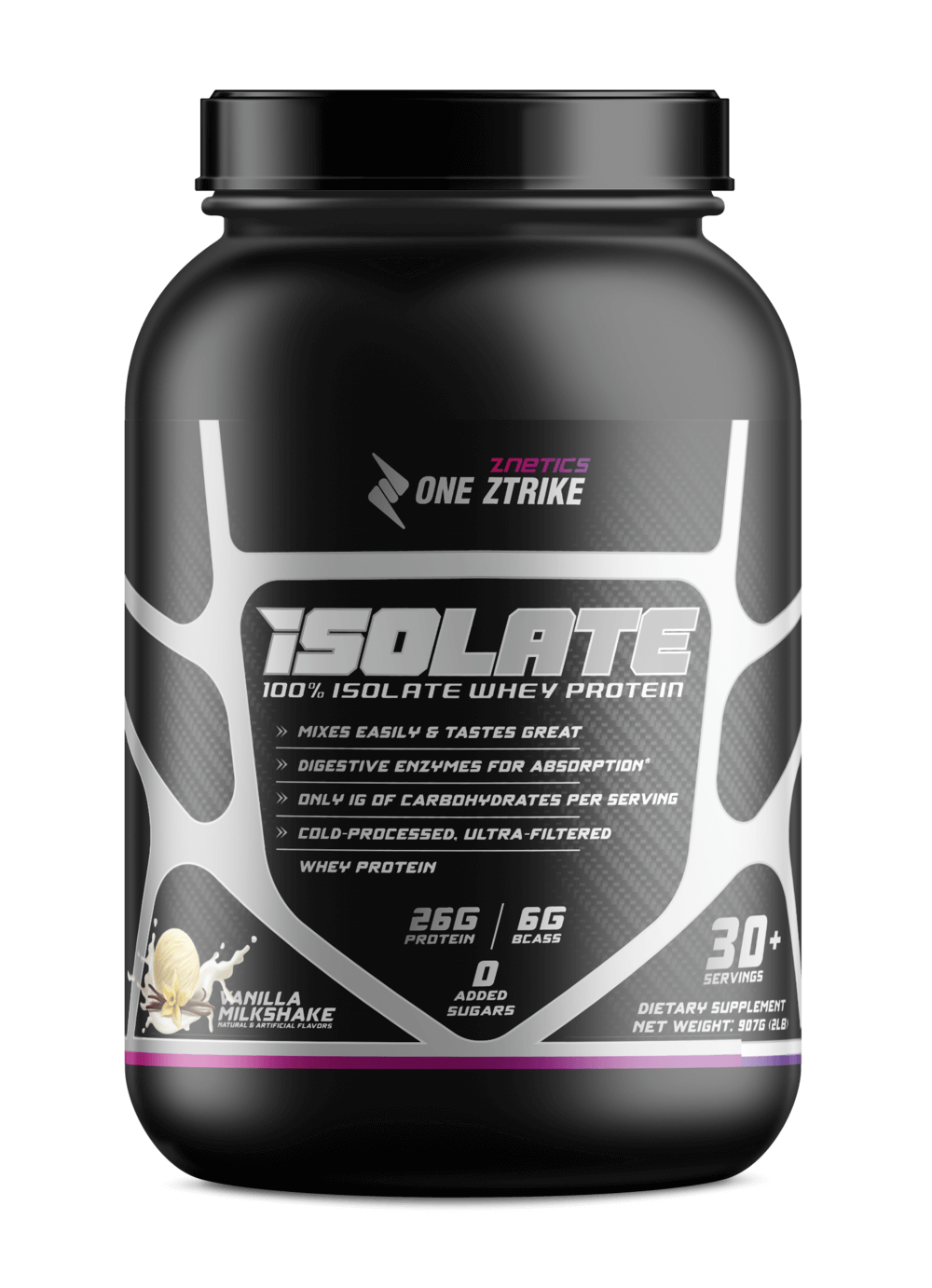 ZNETICS ONE ZTRIKE Whey Protein Isolate Powder - Vanilla Milkshake